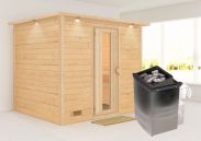 Sauna "Leja" SET mit Energiespartür und Kranz - Farbe: Natur, Ofen 9kW - 259 x 210 x 205 cm (B x T x H)