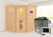 Sauna "Kirsa" SET AKTION mit Kranz, Energiespartür & Ofen externe Steuerung easy 9 KW - 224 x 184 x 202 cm (B x T x H)