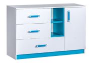 Kinderzimmer - Kommode Frank 07, Farbe: Weiß / Blau - 83 x 130 x 40 cm (H x B x T)