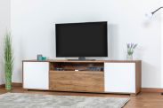 TV-Unterschrank Manase 06, Farbe: Eiche Braun / Weiß Hochglanz - 49 x 180 x 47 cm (H x B x T)