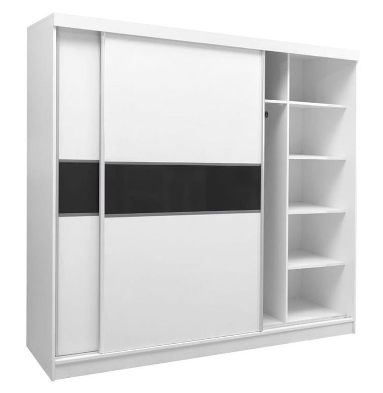 Schiebetürenschrank / Kleiderschrank Bermeo 02, Farbe: Weiß / Schwarz - 220 x 240 x 65 cm (H x B x T)