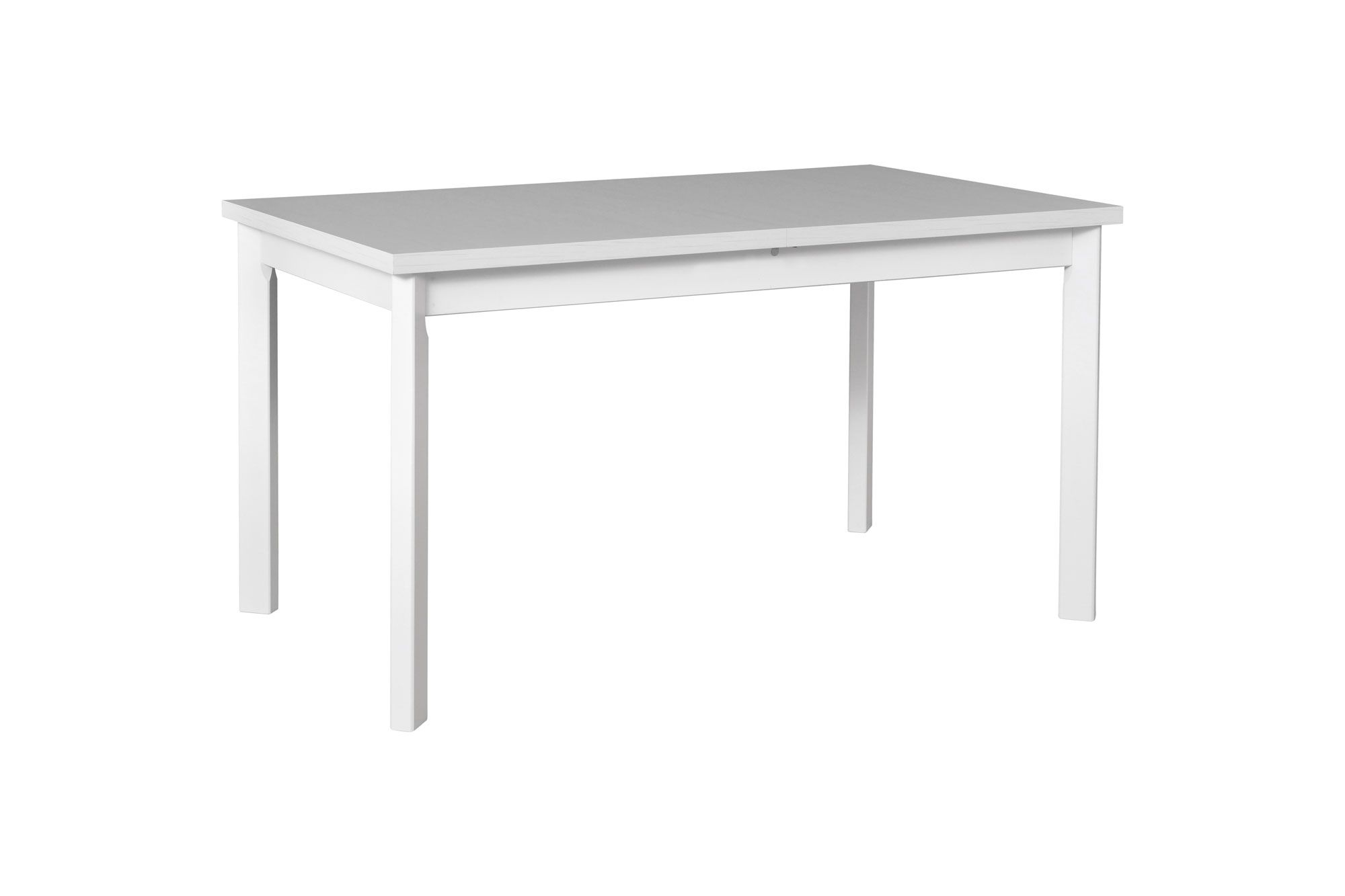 Weißer Esstisch RAMTAI, leicht kombinierbar, Tischplattenhöhe 32 mm, Abmessung 80 x 140/180 (B x T), Oberfläche laminiert, stabile Holzfüße