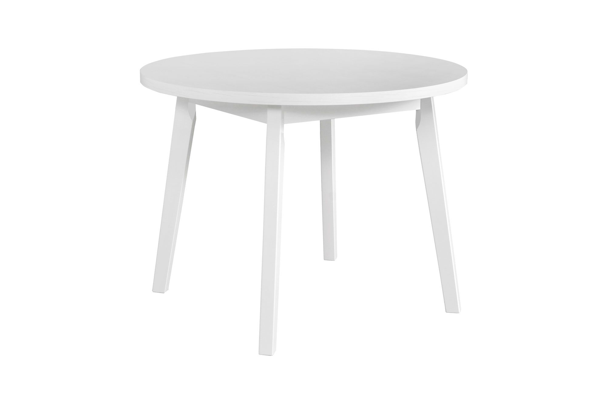 Weißer Esszimmertisch ANDRA, rund, leicht kombinierbar, einfaches Design, Abmessung Ø 100, Tischplattenhöhe 32 mm, stabile Holzfüße, hohe Festigkeit