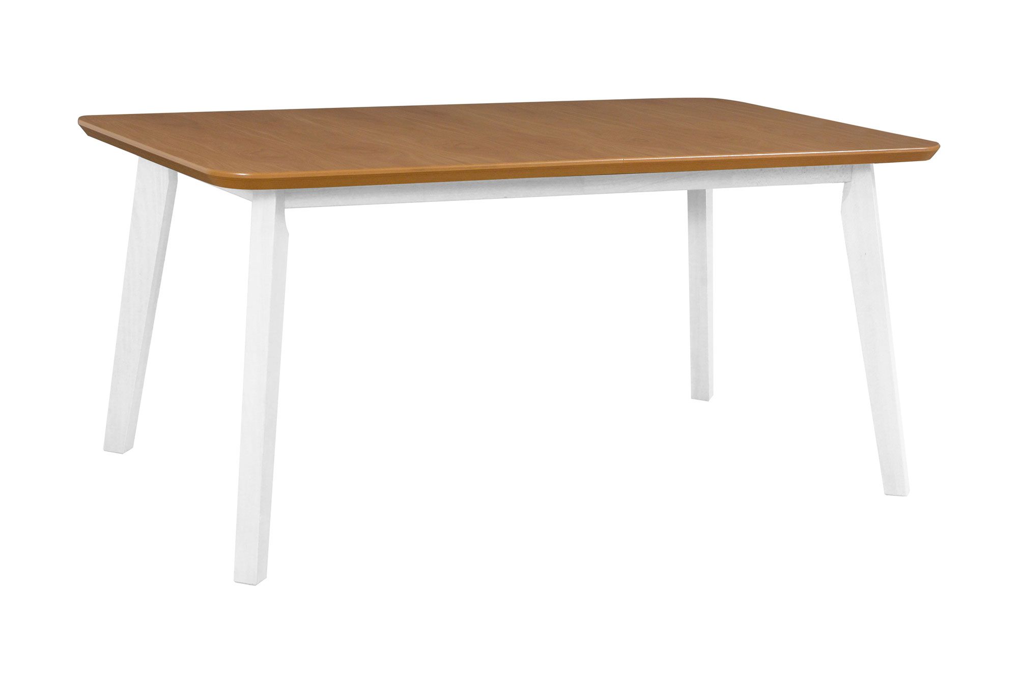 Großer Esszimmertisch KLAVS  in Weiß/Eiche, Abmessung 90 x 160/200 (B x T), Tischplatte furniert, stabile Holzfüße, hohe Festigkeit, schöne Maserung