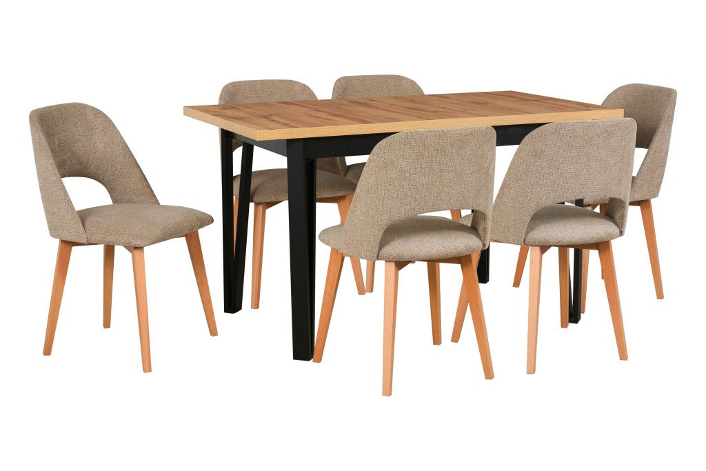 Esszimmer Komplett - Set S,  7 - teilig, großer Esstisch,  6 bequeme Polstersessel, exklusives Design, robustes Material, hohe Festigkeit und Haltbarkeit