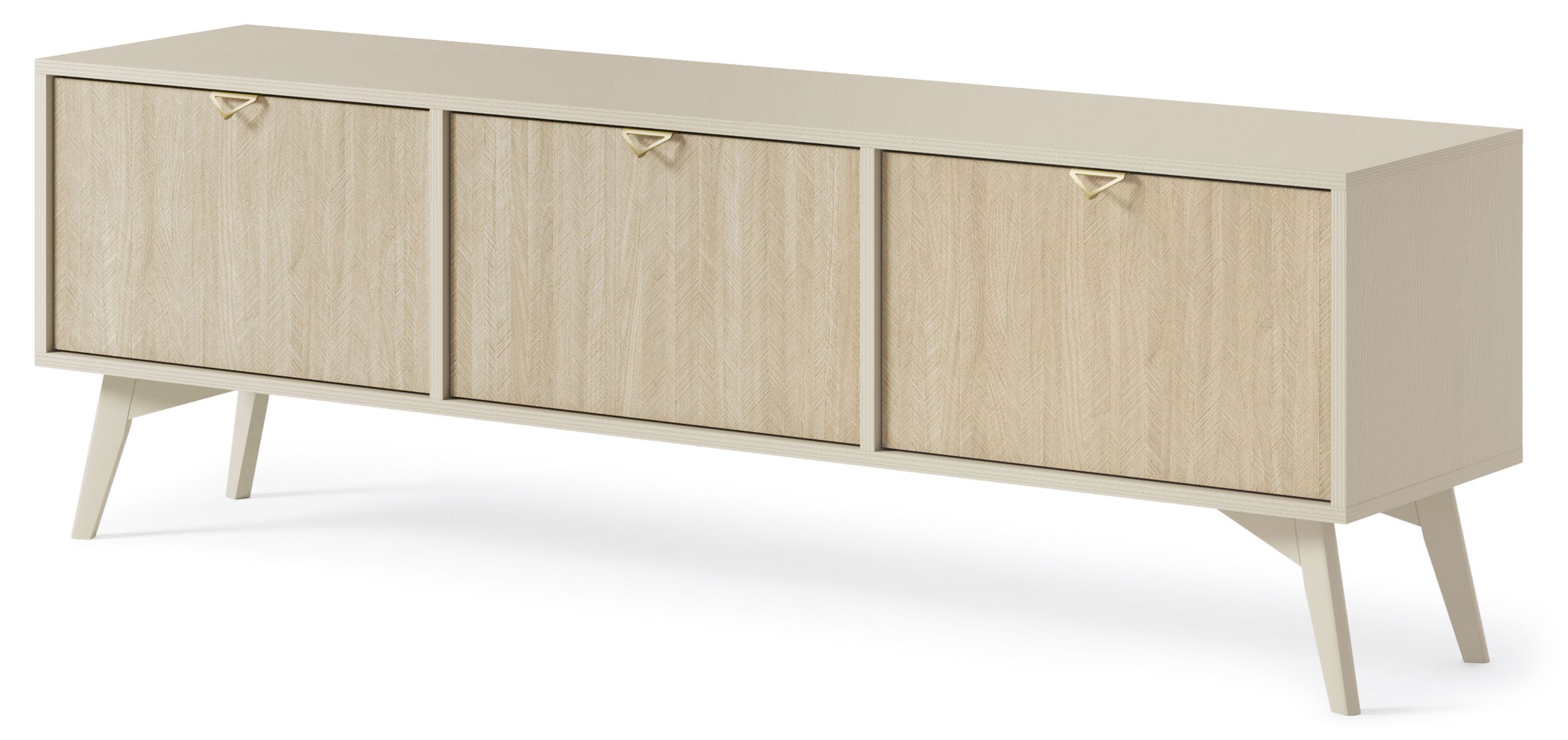 TV-Unterschrank mit drei Kippfächern Crewe 12, Farbe: Beige / Eiche - Abmessungen: 52 x 158 x 38 cm (H x B x T)