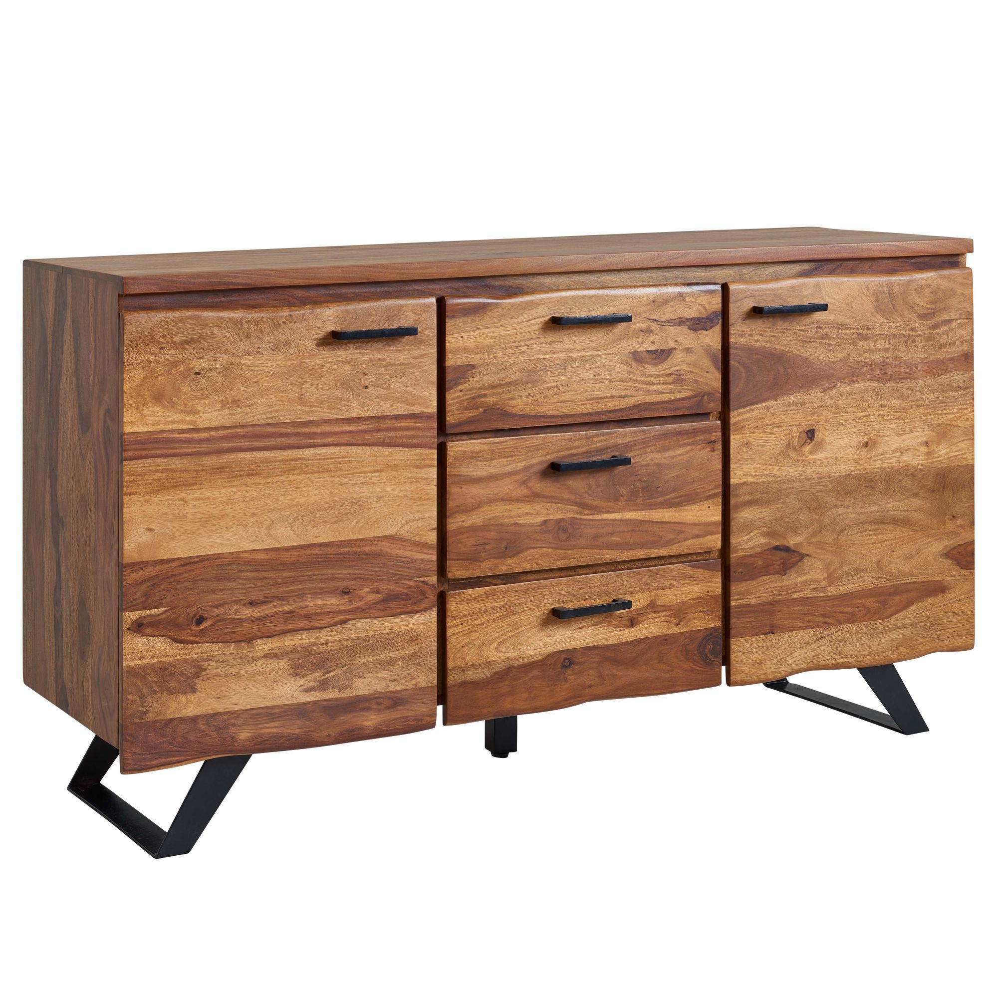 Sideboard, Farbe Sheesham, teilmassiv - Abmessungen: 82 x 145 x 45 cm (H x B x T)