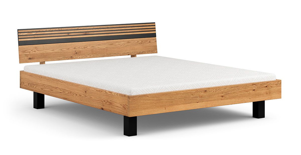 Doppelbett Thari 14 aus Massivholz, geölte Oberfläche, 93 x 206 x 220 cm, reine Liegefläche: 200 x 200 cm, in Eiche / Schwarz, stilvoll, ästhetisch