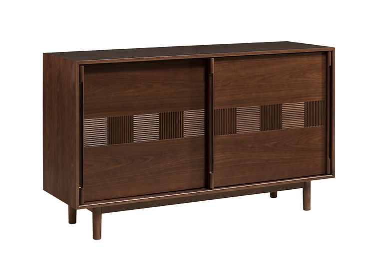 Kommode / Sideboard Inginele 02 in Walnuss lackiert, mit 2 Schiebetüren inkl. Schließdämpfung, 4 Fächer, 2 Einlegeböden, 81 x 133 x 48 cm, Griffe: Massivholz