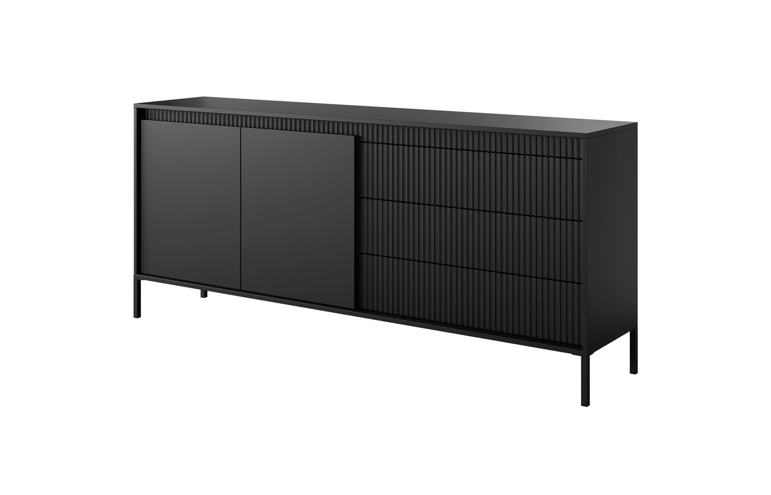 Kommode / Sideboard mit drei Schubladen Balta 09, vier Fächer, Farbe: Schwarz, Maße: 41 x 187 x 39,5 cm, Push-to-open Funktion, ABS-Kantenschutz