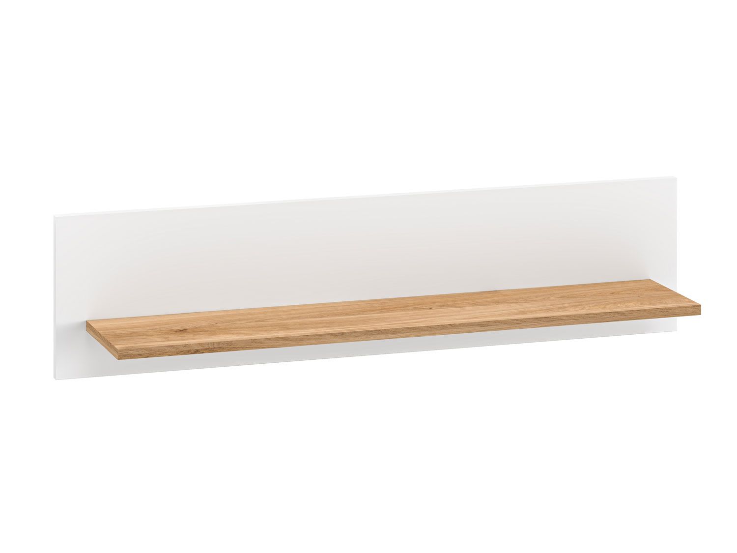 Hängeregal / Wandregal mit einer Ablage Mackinac 10, Farbe: Weiß / Eiche, Maße: 25 x 101 x 21 cm, leicht kombinierbar mit anderen Möbeln