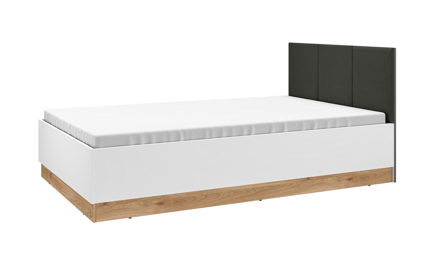 Einzelbett / Gästebett inkl. Lattenrost Mackinac 13, Farbe: Weiß / Eiche / Grafit matt, Liegefläche: 120 x 200 cm, ABS-Kantenschutz