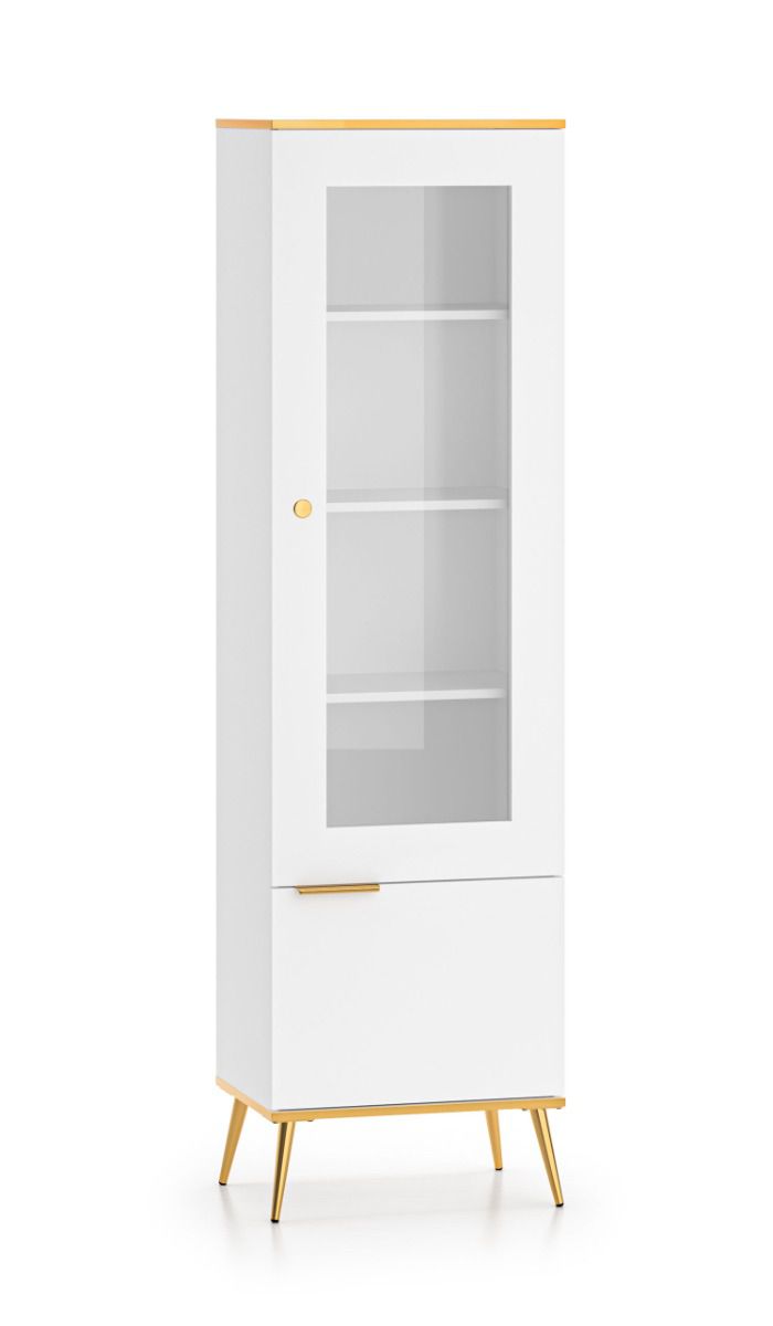 Elegante Vitrine mit Soft-Close System Breckenridge 02, Farbe: Weiß, Komfortabel und Zeitlos, Maße: 195 x 55 x 40 cm, mit 2 Türen und 5 Fächern