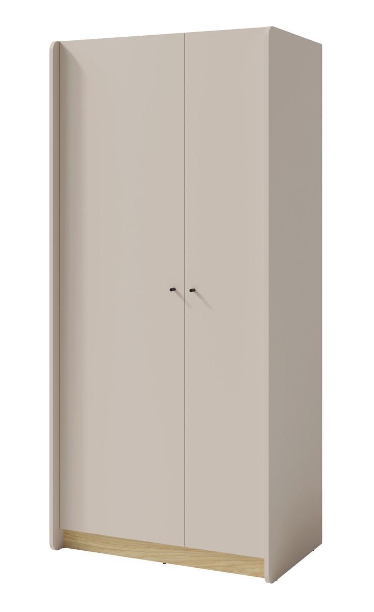 Schlichter Kleiderschrank Sampont 03, Beige / Eiche hell, 195 x 90 x 52 cm, mit 7 Fächern und 1 Kleiderstange, ABS-Kanten, hochwertig verarbeitet