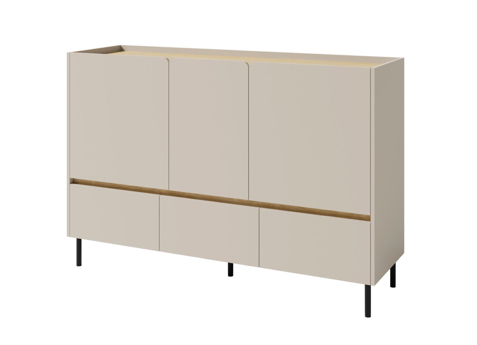 Zweifarbige Kommode Fricourt 07, Beige / Eiche hell, 105 x 150 x 40 cm, mit 6 Fächern und 3 Schubladen, ABS-Kanten, einfache und rasche Montage