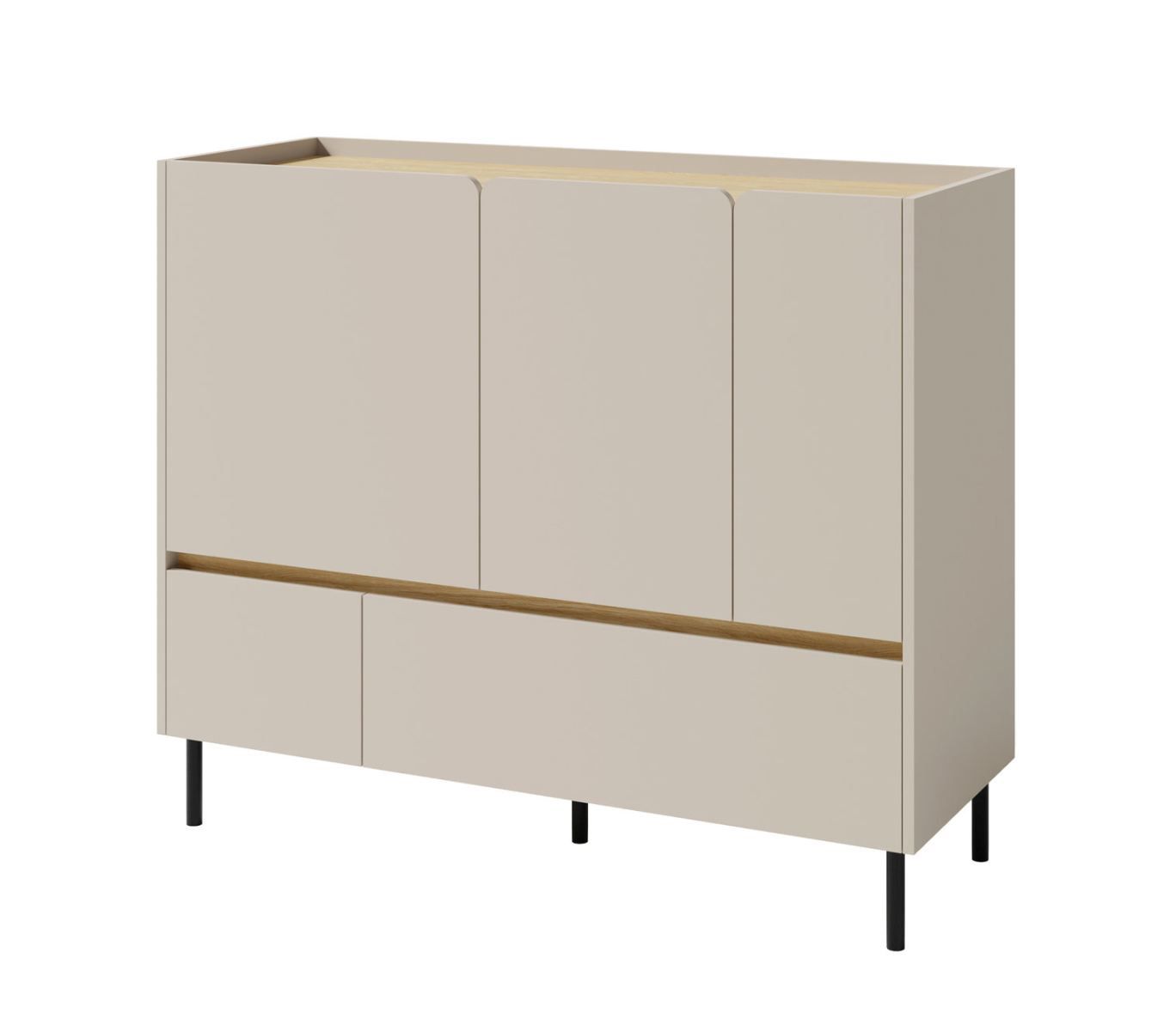 Moderne Kommode Fricourt 08, Beige / Eiche hell, 105 x 120 x 40 cm, mit 6 Fächern und 2 Schubladen, ABS-Kanten, einfache und rasche Montage