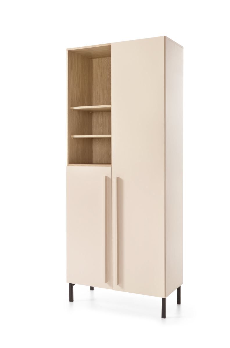 Eleganter Schrank Authie 03, Beige / Eiche hell, 195 x 80 x 40 cm, mit 9 Fächern, ABS-Kanten, exakte Konstruktion, robust und langlebig