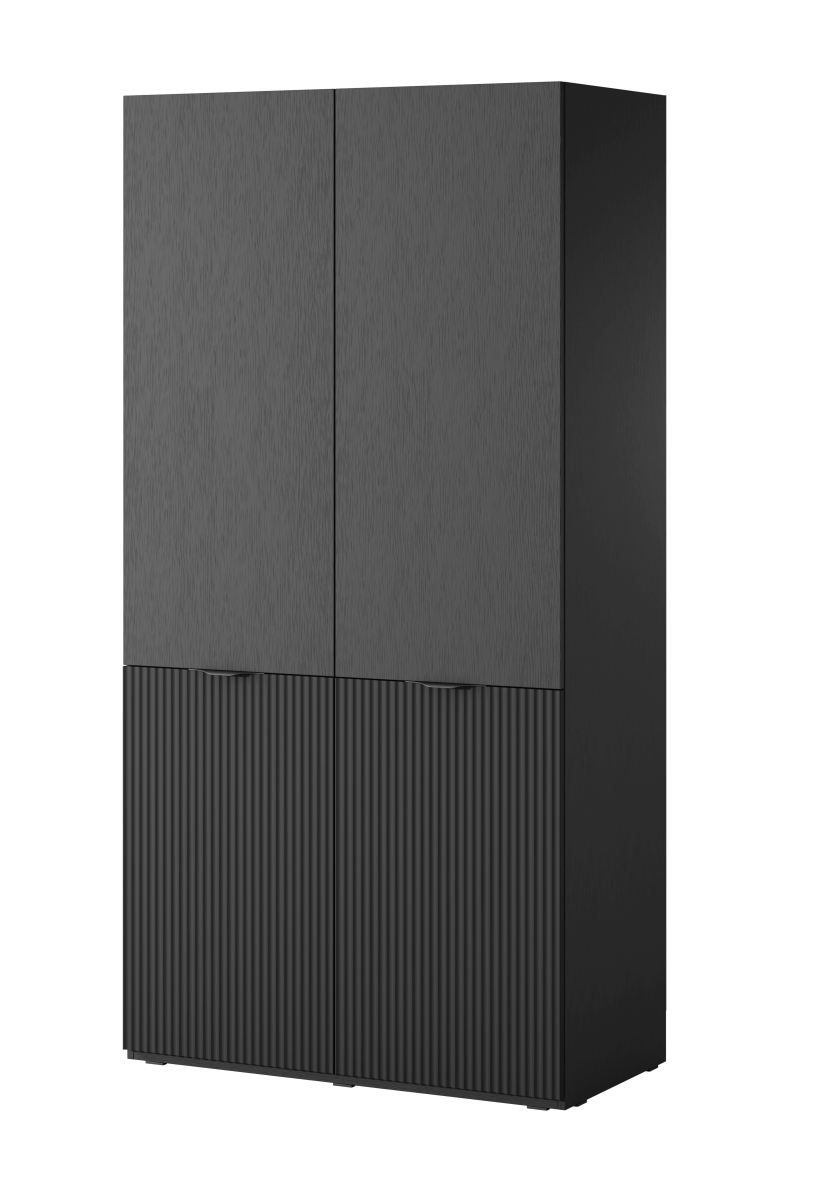 Kleiderschrank Bainton 02, Farbe: Schwarz, 200 x 101 x 51 cm, 6 Fächer, 2 Kleiderstangen, viel Stauraum, elegantes Design, langlebig