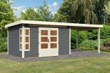 Gartenhaus SET terragrau mit Anbaudach 3,2 m, Grundfläche: 8,6m²