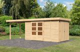 Gartenhaus SET naturbelassen mit Anbauschrank, Anbaudach 2,8 m Breite, Grundfläche: 7,94m²