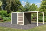 Gartenhaus SET terragrau mit Anbaudach, Grundfläche: 7,6m²