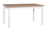 Großer Esstisch LAMA in Weiß/Eiche, Abmessung  80 x 140/180 (B x T), Tischplattenhöhe von 32 mm, Oberfläche laminiert, Holzfüße, leicht kombinierbar