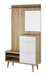 Garderobe Ladybarn 01 im modernen Stil, Farbe: Eiche Riviera / Weiß - Abmessungen: 200 x  110 x 34 cm (H x B x T), mit drei Haken und drei Schubladen