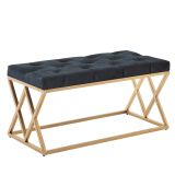 Sitzbank eckig aus Samt, Farbe: Schwarz / Gold - Abmessungen: 46 x 90 x 44 cm (H x B x T)