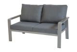 Outdoor Sofa 2-Sitzer Lissabon mit Armlehnen - Farbe: graualuminium, Stoff: dunkelgrau, Rahmen aus Aluminium, Polsterung 100 mm stark und wasserdicht