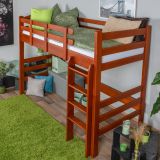 Hochbett 90 x 190 cm für Kinder, "Easy Premium Line" K22/n, Buche Massivholz kirschfarben, teilbar